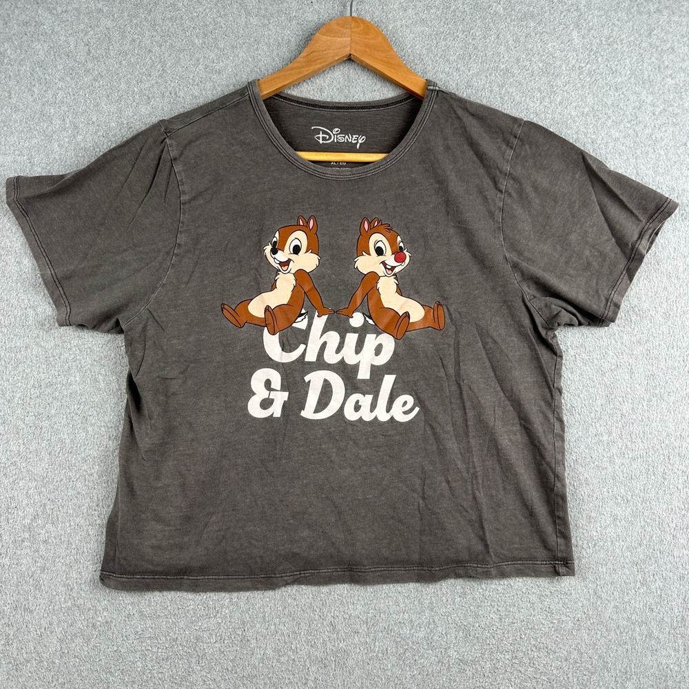 Disney T-Shirt Womens XL Chip & Dale Gray Graphic Short Sleeve Mad Engine